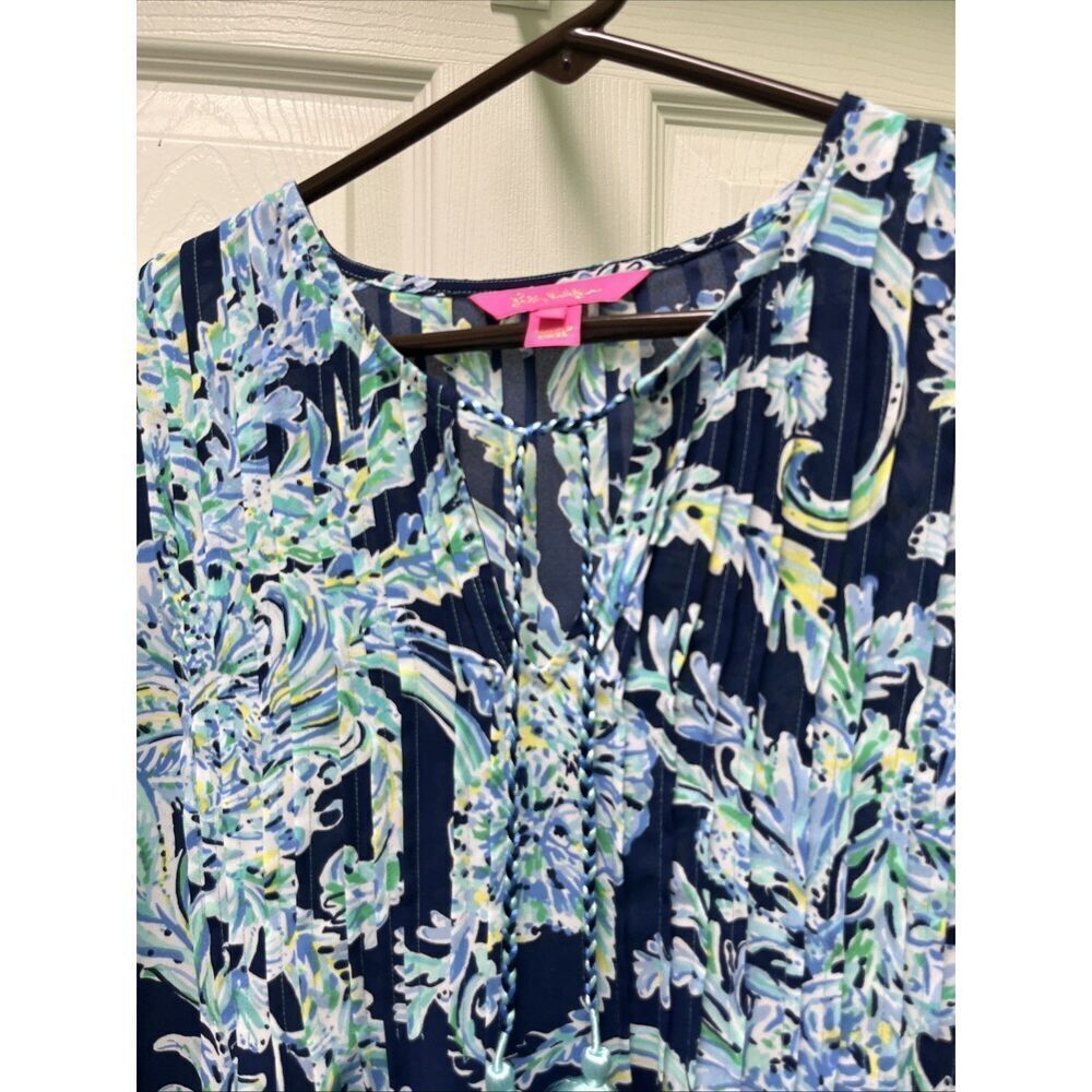Lilly Pulitzer Women’s Floral Print 3/4 Sleeves V-Neck Tassel Blouse XS - Picture 3 of 14